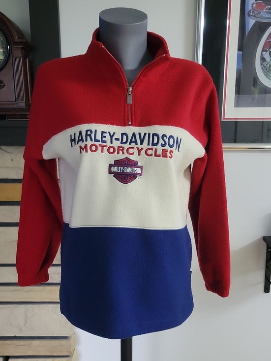 Harley-Davidson Tops - Harley-Davidson Fleece Large Red/Cream/Blue Vintage